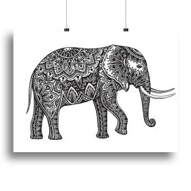 Elephant, Stylized fantasy patterned elephant Canvas Print or Poster, Various Sizes (Type: Poster Print, size: 16" x 12" / 42cm x 30cm (approx))