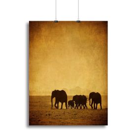 Elephants family Amboseli National Park Kenya Canvas Print or Poster, various sizes (Type: Poster Print, size: 32" x 24" / 80cm x 60cm (approx))