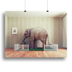 An Elephant calf as a pet, Canvas Print or Poster (Type: Poster Print, size: 40" x 26" / 100cm x 65cm (approx))