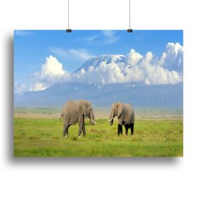 Elephant with Mount Kilimanjaro in the background Canvas Print or Poster, various sizes (Type: Standard Framed Canvas Print, size: 16" x 12" / 42cm x 30cm (approx))