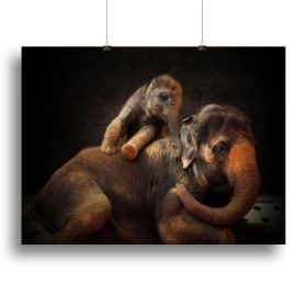 Elephants, Mother And Baby Elephants Canvas Print or Poster, Various Sizes (Type: Poster Print, size: 40" x 26" / 100cm x 65cm (approx))
