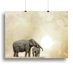 Elephants on a grunge background Canvas Print or Poster, various sizes (Type: Poster Print, size: 12" x 8" / 30cm x 20cm (approx))