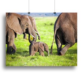 Elephants family on African savanna Canvas Print or Poster, various sizes (Type: Poster Print, size: 40" x 26" / 100cm x 65cm (approx))