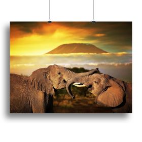 Elephants playing with their trunks Canvas Print or Poster, various sizes (Type: Standard Framed Canvas Print, size: 32" x 24" / 80cm x 60cm (approx))