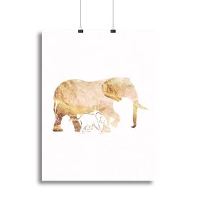 White Gold Elephant Canvas Print or Poster, Various Sizes (Type: Poster Print, size: 16" x 12" / 42cm x 30cm approx)