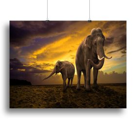 Elephants family on sunset Canvas Print or Poster, various sizes (Type: Poster Print, size: 40" x 26" / 100cm x 65cm (approx))