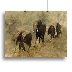 The Elephants March Canvas Print or Poster, Various Sizes (Type: Standard Framed Canvas Print, size: 32" x 24" / 80cm x 60cm (approx))