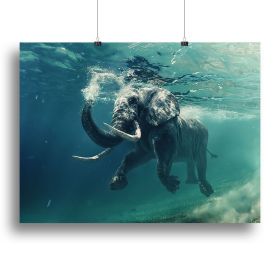 Swimming Elephant Underwater Canvas Print or Poster, Various Sizes (Type: Standard Framed Canvas Print, size: 28" x 20" / 70cm x 50cm (approx))