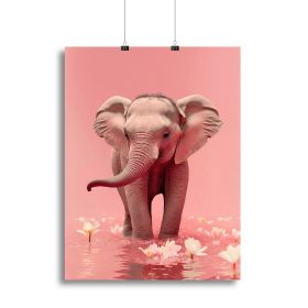 Young Elephant on Pink background, Canvas Print or Poster, Various Sizes (Type: Poster Print, size: 12" x 8" / 30cm x 20cm approx)