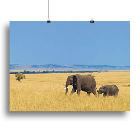 African elephant with calf Canvas Print or Poster (Type: Standard Framed Canvas Print, size: 16" x 12" / 42cm x 30cm (approx))