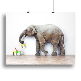 An elephant with paint cans, Canvas Print or Poster (Type: Poster Print, size: 32" x 24" / 80cm x 60cm (approx))