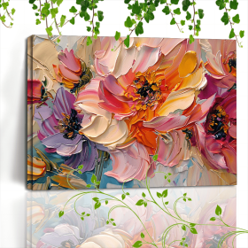 Gorgeous Vibrant Floral Canvas Art With Wooden Frame - Textured Pastel Flowers, For Home & Office Decor, Ideal For Livingroom (Option: 12x8in)