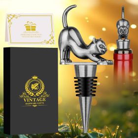 Cat Shaped Red Wine Stopper Set With Metallic Luster Bottle Stopper Gift Box,  Wine Accessory (Option: Dark Silver)