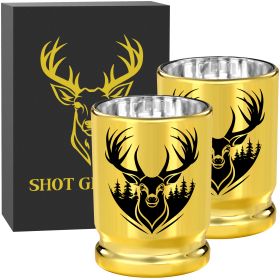 2pcs  50 Caliber Deer Head Golden Plastic Wine Glasses With Gift Box - Leak Proof, Reusable - Stylish an ready for entertaining (Option: Golden XJB030602)