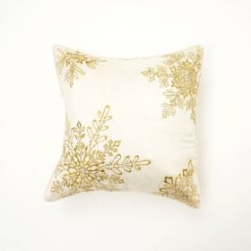 Snow Flake Pillow, Throw Pillow With Embroidery & Bead Work (Color: White)